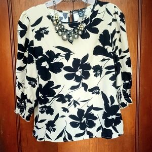 FLORAL PRINT BLACK & TAN WOMAN'S PULLOVER DRESS TOP